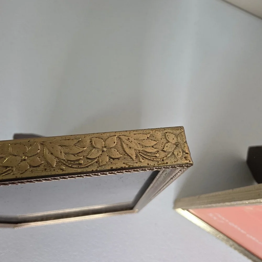 Vintage Picture Frame Set 5x7 Gold Ornate Metal Non-Glare Glass 3 Piece